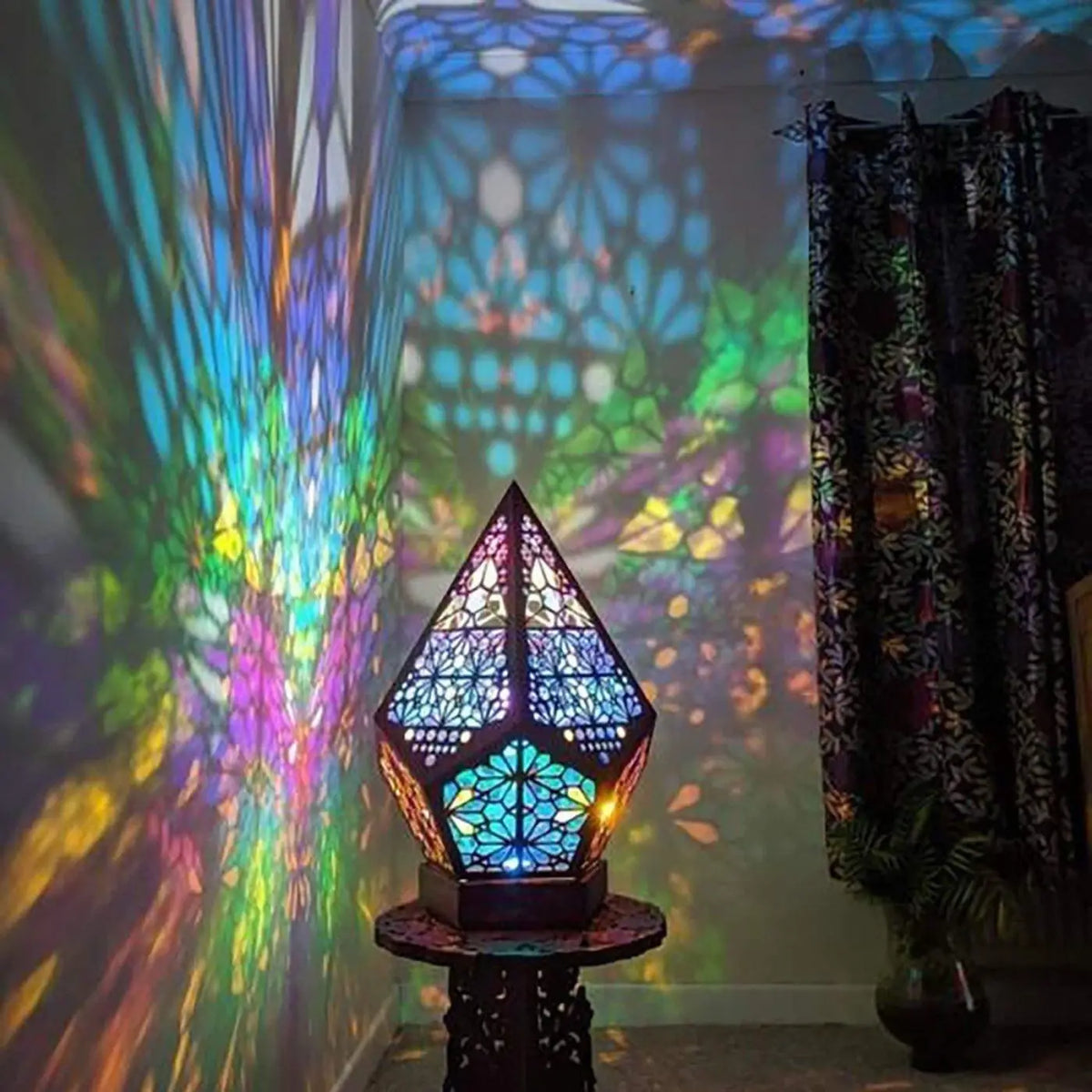 Lampe Bohème À Poser Style Boho En Bois Noir Multicolore