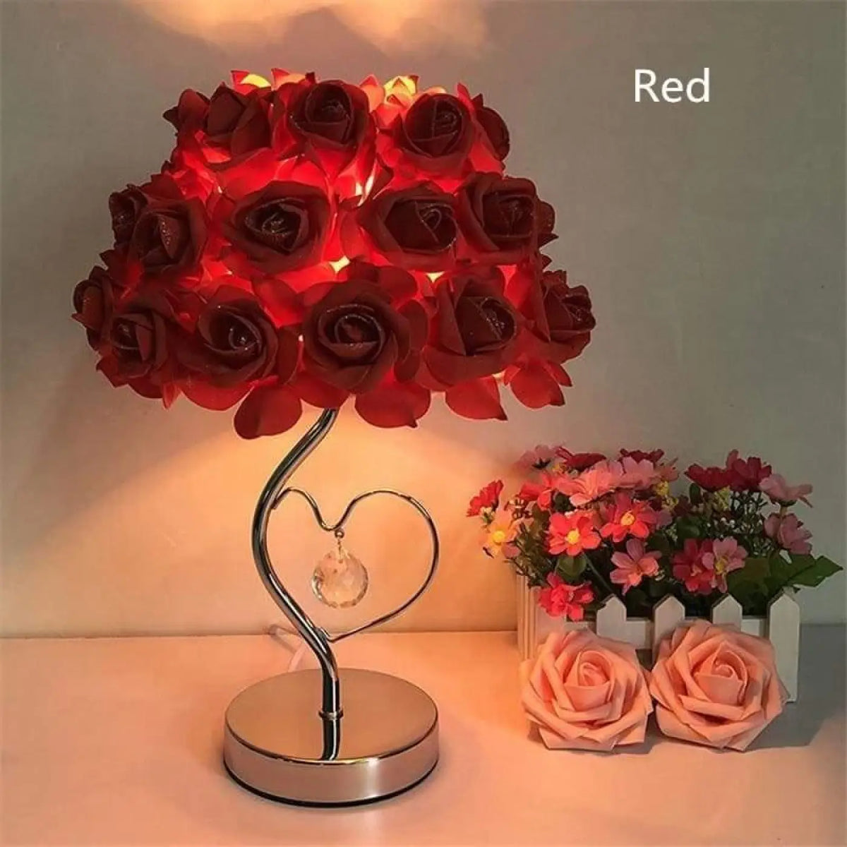 Lampe Fleur De Chevet En Acrylique Rouge Rose Jaune