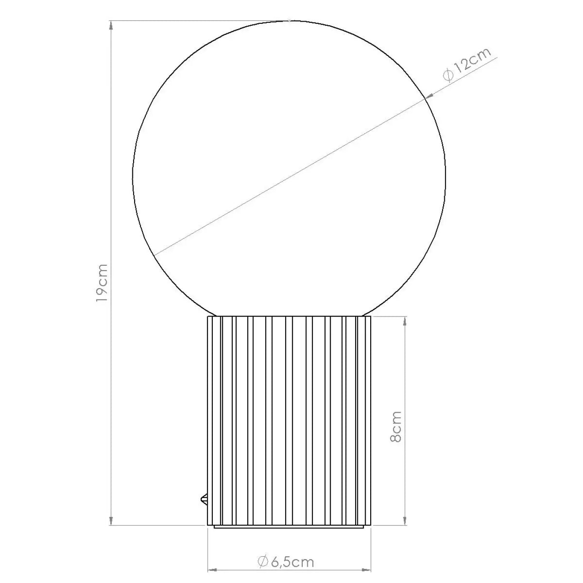 Lampe a poser halo blanc avec verre laiteux sphérique et base métal cylindrique à rainures pour réponse aux besoins couleurs riche