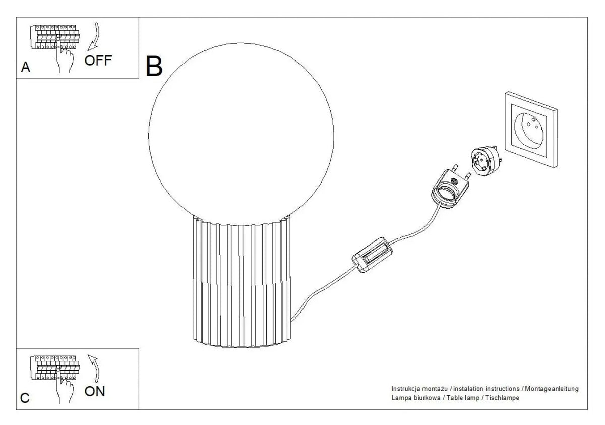 Lampe a poser halo blanc avec base cylindrique rainurée en verre laiteux et câble d’alimentation pour réponse aux besoins
